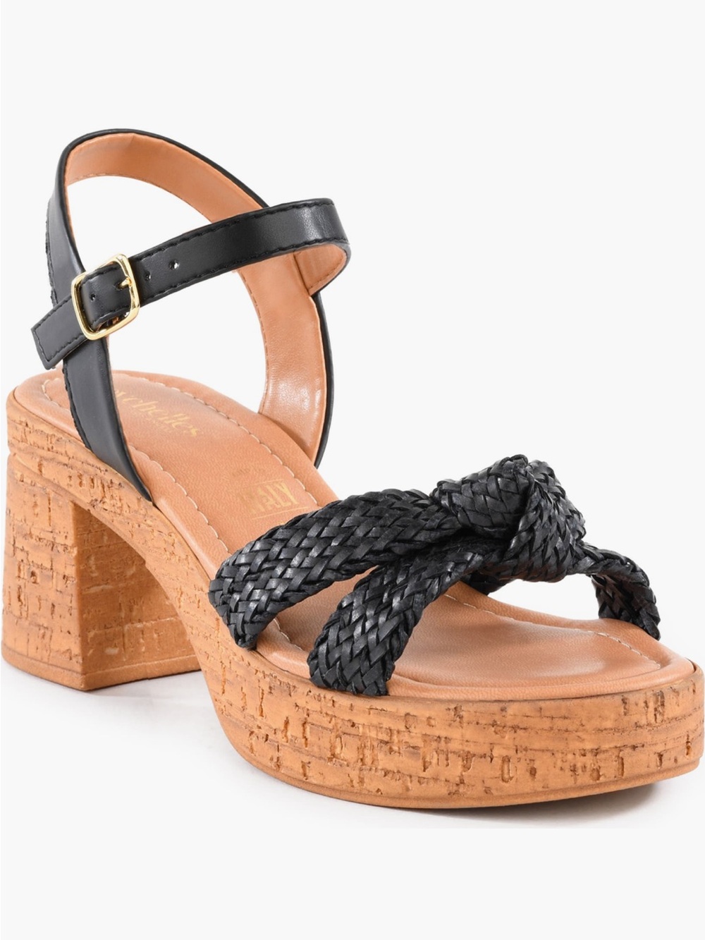 Seychelles Black Braided Strap Cork Block Wedge Sandals
